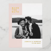 Blush Roze kleurenblok Moderne foto Opslaan datum Folie Uitnodiging Briefkaart (Voorkant)