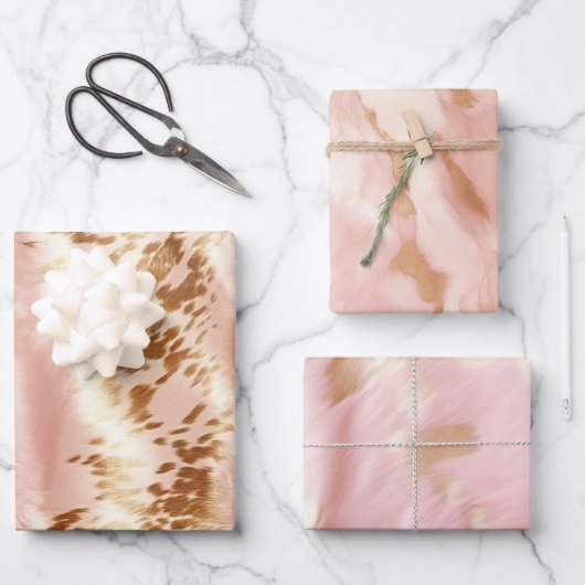 Blush Roze Koe Dierenprint Inpakpapier Vel (Voorkant)