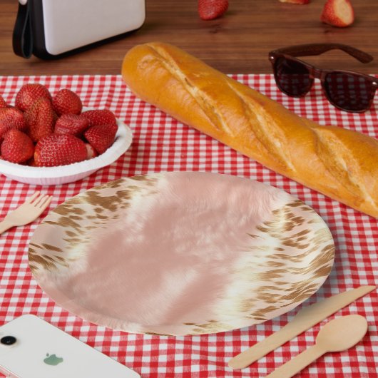 Blush Roze Koe Dierenprint Papieren Bordje (Picknick)