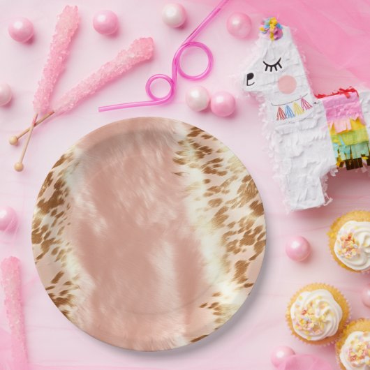 Blush Roze Koe Dierenprint Papieren Bordje (Feest)
