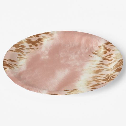 Blush Roze Koe Dierenprint Papieren Bordje (Gekanteld)