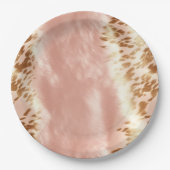 Blush Roze Koe Dierenprint Papieren Bordje (Voorkant)