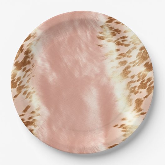 Blush Roze Koe Dierenprint Papieren Bordje (Voorkant)