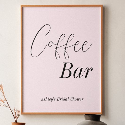 Blush Roze koffiebar Weddenschap Shower Poster
