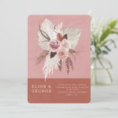 Blush roze koper tropische pampas unieke bruiloft kaart (Staand voorkant)