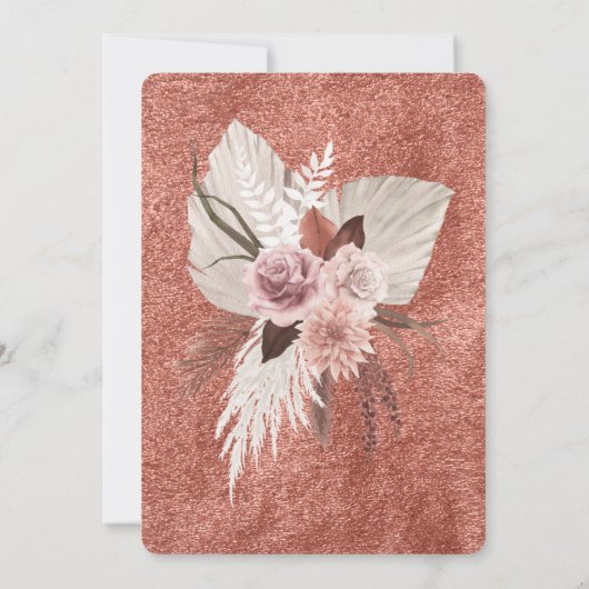 Blush roze koper tropische pampas unieke bruiloft kaart (Achterkant)