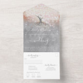 Blush roze koraal en grijze hardeboom bruiloft all in one uitnodiging (Binnen)