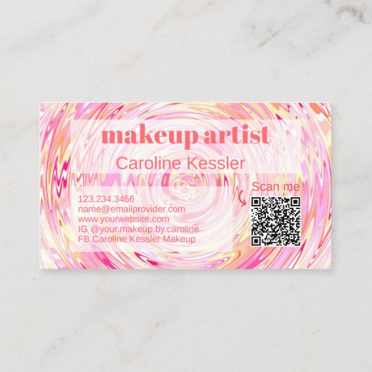 Blush roze koraal Oranje rood Abstract kunstpatroo Visitekaartje (Achterkant)