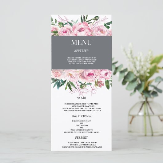 Blush roze koraal pioen bloemenzomer bruiloft Menu (Staand voorkant)