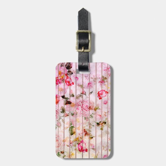 Blush roze koraal waterverf florale moderne strepe bagagelabel (Voorkant verticaal)