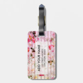 Blush roze koraal waterverf florale moderne strepe bagagelabel (Achterkant verticaal)