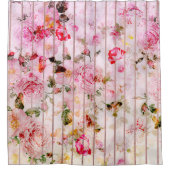 Blush roze koraal waterverf florale moderne strepe douchegordijn (Voorkant)