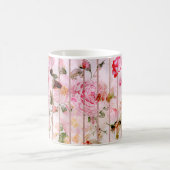 Blush roze koraal waterverf florale moderne strepe koffiemok (Center)