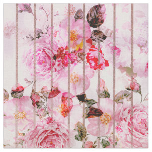Blush roze koraal waterverf florale moderne strepe stof