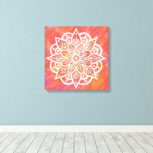 Blush Roze Koraal Wit Mandala Waterverf Canvas Afdruk (Insitu (Houten vloer))