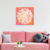 Blush Roze Koraal Wit Mandala Waterverf Canvas Afdruk (Insitu (Woonkamer))
