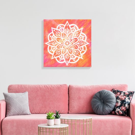 Blush Roze Koraal Wit Mandala Waterverf Canvas Afdruk (Insitu (Woonkamer))
