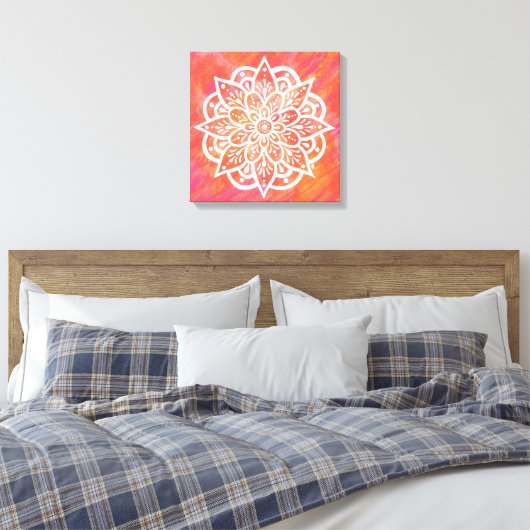 Blush Roze Koraal Wit Mandala Waterverf Canvas Afdruk (Insitu (Slaapkamer))
