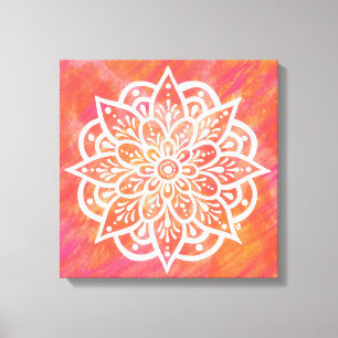 Blush Roze Koraal Wit Mandala Waterverf Canvas Afdruk