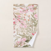 Blush roze koraalbos groene waterverf florale bad handdoek (Handdoek)