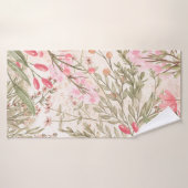 Blush roze koraalbos groene waterverf florale badhanddoek (Badhanddoek)
