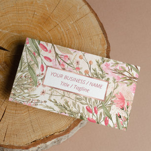 Blush roze koraalbos groene waterverf florale bu visitekaartje