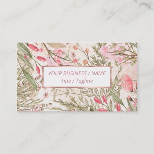 Blush roze koraalbos groene waterverf florale bu visitekaartje (Voorkant)