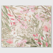 Blush roze koraalbos groene waterverf florale cadeaupapier (Vlak)