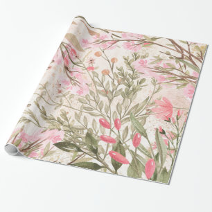 Blush roze koraalbos groene waterverf florale cadeaupapier