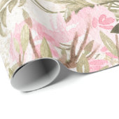 Blush roze koraalbos groene waterverf florale cadeaupapier (Rol Hoek)