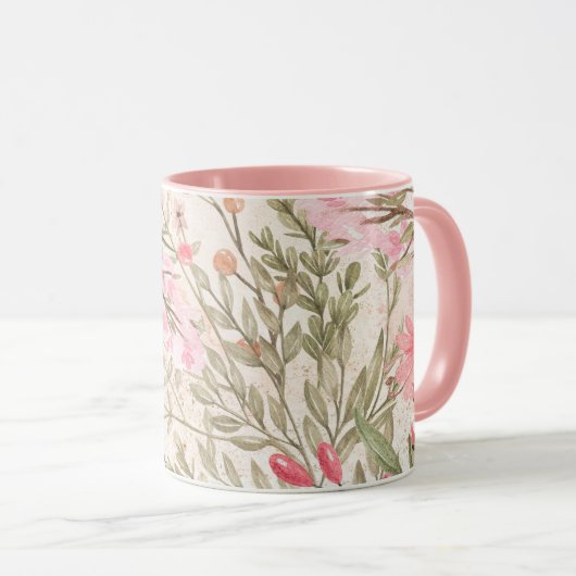 Blush roze koraalbos groene waterverf florale mok (Voorkant rechts)