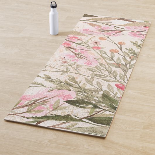 Blush roze koraalbos groene waterverf florale yogamat (In situ)