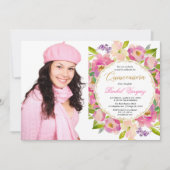 Blush roze koraalgoud floral Quinceanera foto Kaart (Voorkant)