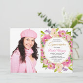 Blush roze koraalgoud floral Quinceanera foto Kaart (Staand voorkant)