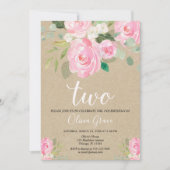 Blush roze kraft 2e verjaardag bloemmeisje verjaar kaart (Voorkant)