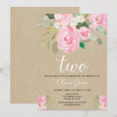 Blush roze kraft 2e verjaardag bloemmeisje verjaar kaart (Voorkant / Achterkant)