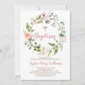 Blush roze krans baby meisje doop uitnodiging (Voorkant)