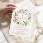 Blush roze krans baby meisje doop uitnodiging