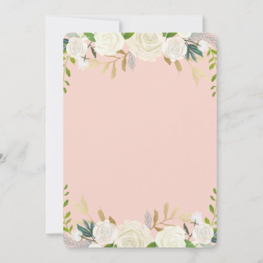 Blush Roze Kruis en Bloemen Eerste Heilige Communi Kaart (Achterkant)