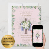 Blush Roze Kruis Katholieke Nuptial Mass Bruiloft Kaart