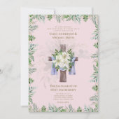 Blush Roze Kruis Katholieke Nuptial Mass Bruiloft Kaart (Voorkant)