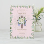 Blush Roze Kruis Katholieke Nuptial Mass Bruiloft Kaart (Staand voorkant)
