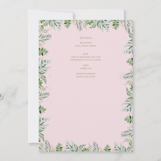 Blush Roze Kruis Katholieke Nuptial Mass Bruiloft Kaart (Achterkant)