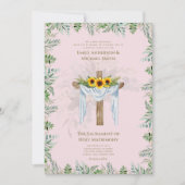 Blush Roze Kruis Katholieke Nuptial Mass Bruiloft Kaart (Voorkant)