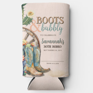 Blush roze laarzen en Bubbly Cowgirl Rodeo Verjaar Seltzer Blikjeskoeler
