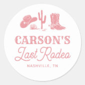 Blush Roze Laatste Rodeo Cowgirl Bachelorette Fees Ronde Sticker (Voorkant)