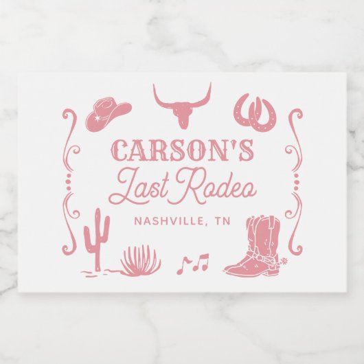 Blush Roze Laatste Rodeo Cowgirl Bachelorette Fees Sparkling Wijnetiket (Enkel label)