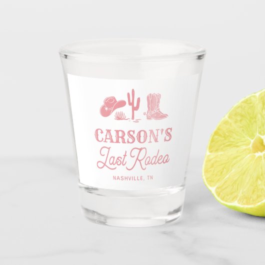 Blush Roze Laatste Rodeo Cowgirl Jonggezellenfeest Shot Glas (Voorkant)