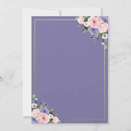 Blush Roze Lavendel Paarse Bloemen Groen Bruiloft Kaart (Achterkant)