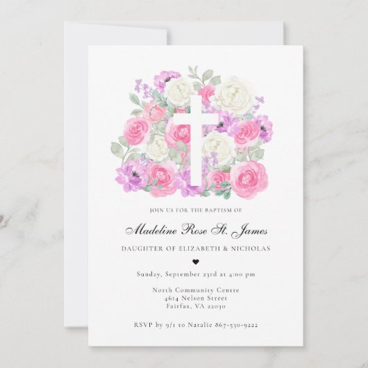 Blush roze lavender | Floral Baptisme  Kaart (Voorkant)